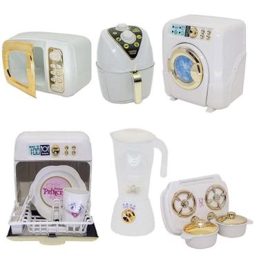 Imagem de Kit Princesa Cozinha Eletro Louça Panela Fogão Máquina 13Pç