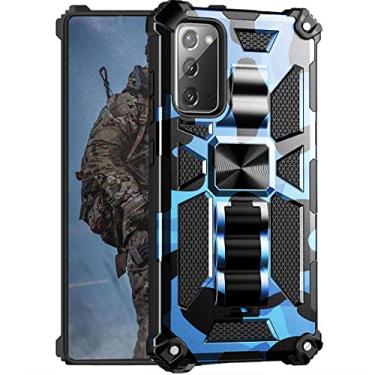 Imagem de Ephoou Capa camuflada para Samsung Galaxy Note 20 com suporte, capa de telefone robusta de grau militar ao ar livre à prova de choque para Samsung Galaxy Note 20 camuflagem azul