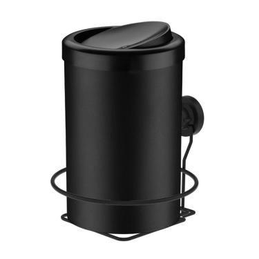Imagem de Kit Lixeira 8 Litros Basculante Com Suporte De Ventosa Para Banheiro Cozinha Preto - Future