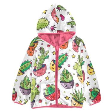 Imagem de KLL Suculentas Cactos Coloridos Bolinhas Bebê Casaco de Lã Infantil Menino Jaqueta de Lã Rosa Bebê Menino Zíper Moletom 3T, Cactos suculentos, pontos coloridos, 4 Anos