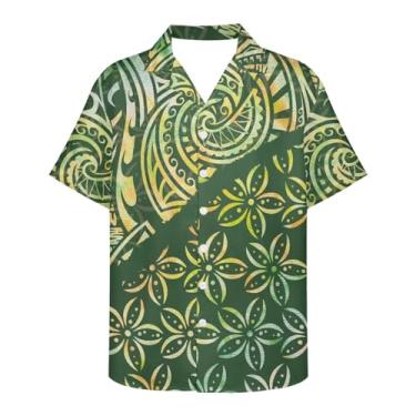 Imagem de Gzzxiailg Camisa masculina macia de manga curta havaiana, gola cubana, casual, tropical, praia, blusa, túnica, saída de praia, Polinésia, 6G