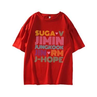 Imagem de Camiseta solta de algodão Suga vs Jimin Jungkook Jin RM J-Hope Merch para fãs de K-Pop, Vermelho, M
