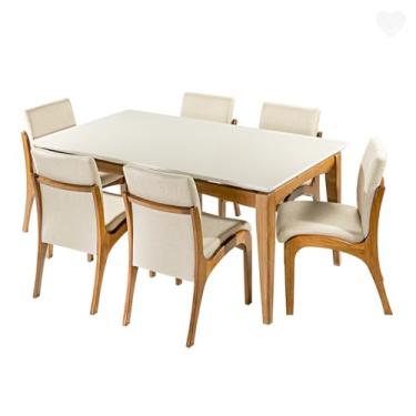 Imagem de Rio Madeira, Kit Mesa de Jantar Retangular Lisboa com 6 Cadeiras Madeira Imbuia Linho Bege M58 RMI