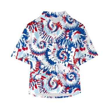 Imagem de Camiseta masculina bandeira americana 4th of July Hawaii Botton Down Shirt for Little Boy Patriotic Shirt Summer Top, Vermelho, 13-14 Anos