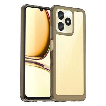 Imagem de Capa para Oppo Realme C53, botão de pressão flexível, capa transparente, anti-impressões digitais. Proteção total de 360° - preta (transparente)