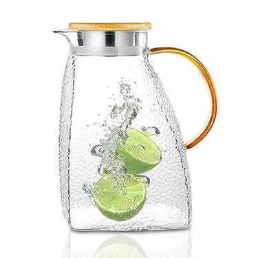 Imagem de BPFY 1 jarra de vidro de 1,700 g com tampas para geladeira, jarra de água de vidro, jarra de chá gelado para geladeira, jarro de água de vidro para bebidas frias ou quentes, jarro de meio litro de