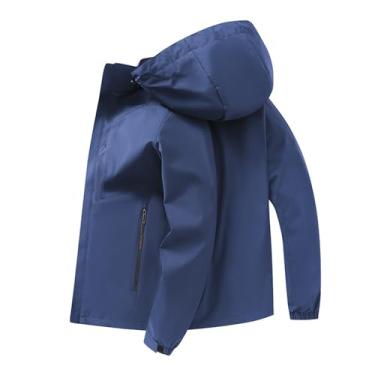 Imagem de Jaqueta masculina leve corta-vento Rip Stop capa de chuva casaco cor sólida bolsos laterais jaqueta, Azul, 5G