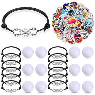 Imagem de 74 pçs lembrancinhas de voleibol para festa 12 pulseiras com pingente de voleibol + 12 bolas de estresse esportivas de vôlei + 50 adesivos de vôlei de espuma 4 cm pulseiras ajustáveis para suprimentos de aniversário de carnaval para a equipe