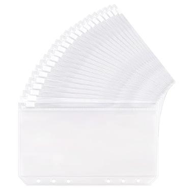 Imagem de 24 bolsos para fichário A6 bolsos para fichário, 6 furos, pastas com zíper, impermeável, PVC para documentos, bolsas (transparente)