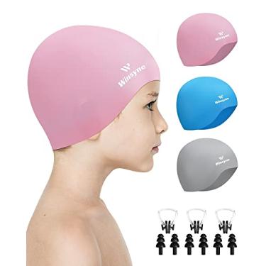 Imagem de Touca de natação infantil para meninos e meninas, bonés de natação unissex de silicone para crianças de 3 a 15 anos, bonés de banho impermeáveis para cabelos curtos/longos para manter o cabelo seco - 10