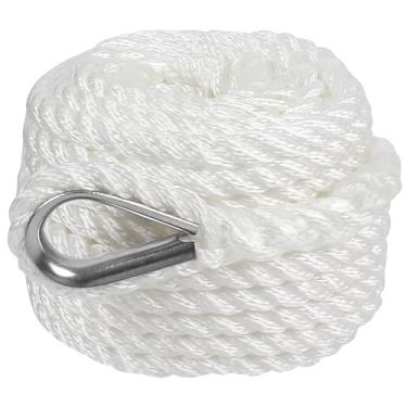 Imagem de Corda de âncora 15 m x 3/20.3 cm polipropileno 3 fios linha de âncora torcida para barco/veleiro/amarração/linhas de tração, corda de âncora de barco com dedal, tensão de quebra de 1,857 kg