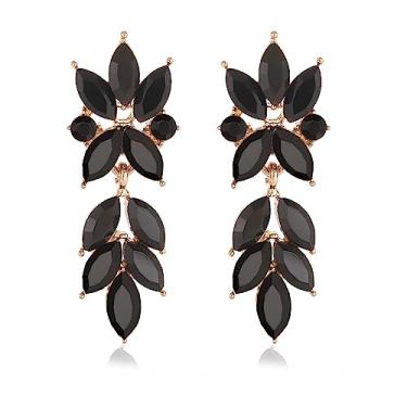 Imagem de Met-edianger Brincos pendentes de strass brilhantes para noivas, damas de honra, brincos de noiva de folha de cristal extravagantes para mulheres, Zinco Aço inoxidável, Strass