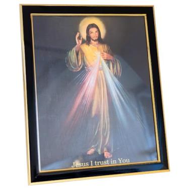 Imagem de Impressão emoldurada Divine Mercy | Moldura preta com bordas douradas | "Jesus I Trust in You" | Decoração de casa cristã | Ótimo presente católico para confirmação
