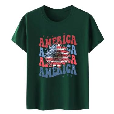Imagem de Howstar Camisetas femininas 4th of July gola redonda manga curta camiseta bandeira girassol bandeira 2024 verão patriótico top, A6 - verde, GG