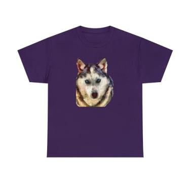 Imagem de Camiseta unissex Siberian Husky "Sacha" de algodão pesado, Roxo, P