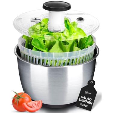 Imagem de lily&stone Girador de salada grande de aço inoxidável com ralo, tigela e escorredor - Spinner de alface multiuso rápido e fácil, secador de legumes, lavador de frutas, spinner de macarrão e batatas