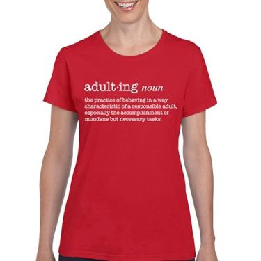 Imagem de Camiseta Adulting Definition Funny Adult Life is Hard Humor Parenting Responsibility 18th Birthday Gen X Women's Tee, Vermelho, GG