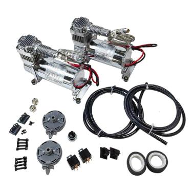 Imagem de Compressores de ar duplos de 12 V a bordo 200 PSI com kit de montagem remota | Ajuste universal para buzina de caminhão e trem, sistema de bolsa de passeio de suspensão | Serve para todos os veículos