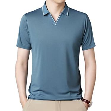 Imagem de Polos de golfe masculinos poliéster cor sólida listrado colar tático camisas manga curta regular ajuste colarinho esporte leve macio(Color:Blue,Size:XXXXL)