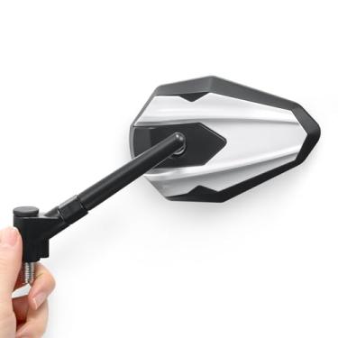 Imagem de KiWAV 4Rizz Espelhos retrovisores brancos para motocicleta, ajuste universal, 10 mm, 8 mm, motocicletas, scooters, chopper, café, corredor, vendido como 1 par