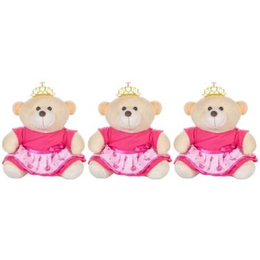 Imagem de Trio De Ursos 18cm Para Nicho Decoração Menina Princesa Coroa Pink Bebê Baby Decoração Quarto Festa Pelúcia Presente
