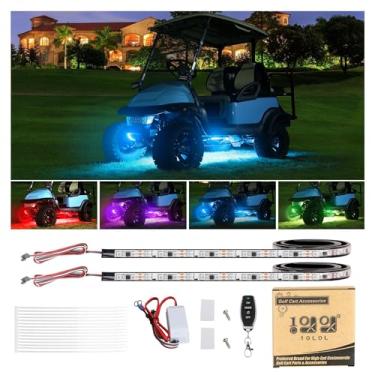 Imagem de 10L0L Kit de fita de luz LED para carrinho de golfe, 13 modos de iluminação neon brilhante com controle remoto sem fio, som ativo, tubos flexíveis resistentes à água, 126 LEDs, 2 unidades