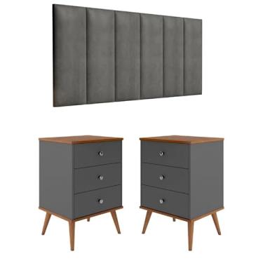Imagem de Conjunto Cabeceira Cama Casal 1,40 m Com 2 Criados Quarto, Onix/Freijo