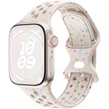 Imagem de Wingle Pulseira esportiva compatível com Apple Watch séries SE 9, 8, 7, 6, 5, 4 e 3 de 38 mm, 40 mm e 41 mm, feita de plástico reciclado - Starlight