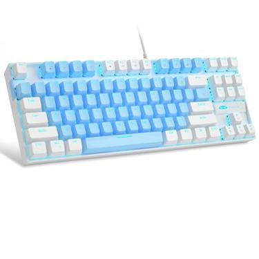 Imagem de MageGee 75% Teclado mecânico para jogos com interruptor azul, teclado retroiluminado azul LED, teclado compacto TKL de 87 teclas para computador Windows Laptop PC Gamer - Azul/Branco