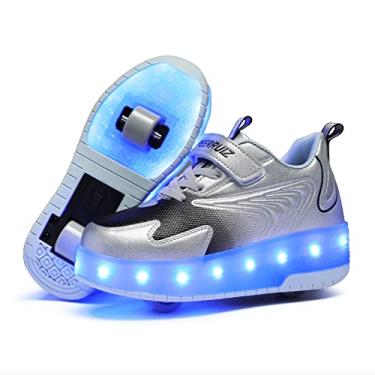 Imagem de BFOEL Spider Roller Skates Tênis esportivo com luz LED recarregável USB para meninos meninas crianças aniversário Ação de Graças Dia de Natal Melhor presente, 812_preto, prata, 3.5 Big Kid