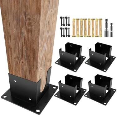 Imagem de VoTwoofv Base de âncora, base de poste de cerca de madeira de concreto para 10 cm x 10 cm (real: 8,9 cm x 8,9 cm) madeira, freios de piso de pérgola para poste de deck, poste de cerca, poste de