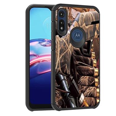Imagem de BWOOLL Capa para Motorola Moto E 2020 / Moto E7 6,2 polegadas, PC rígido híbrido e capa de proteção à prova de choque de camada dupla de silicone macio, caça de pato, camuflagem, espingarda, balas,