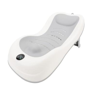 Imagem de Suporte para banho de bebê, banheira dobrável para recém-nascidos com termômetro, base antiderrapante para bebês, suporte para banho de secagem rápida, segurança e conforto (Cinza)