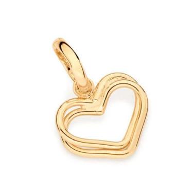 Imagem de Pingente banhado ouro 3x 24k 18k e 22k  feminino coração duplo vazado 