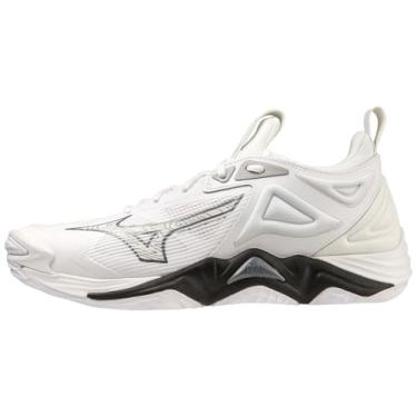 Imagem de Mizuno Tênis feminino de vôlei Wave Momentum 3, Branco/preto, 8.5 US