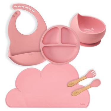 Imagem de Kit Alimentação Bebê 5 Peças Silicone Babador, Bowl, Talheres, Pratinh
