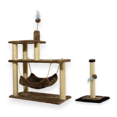 Imagem de Arranhador Para Gatos 3 Plataformas Rede E Brinquedos Poste P Torre Si