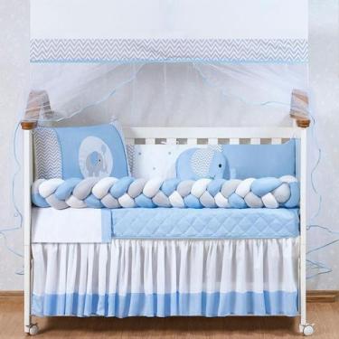 Imagem de Kit Berço Elefante Trança Menino 12 Pçs Saia Box Azul Claro - L2m, Azu