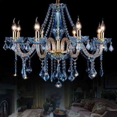 Imagem de OUFULA Luminária pendente de vela de cristal europeia, lustre de luxo para sala de estar, restaurante, quarto, vila, salão de beleza, café, bar (D 8 lights)