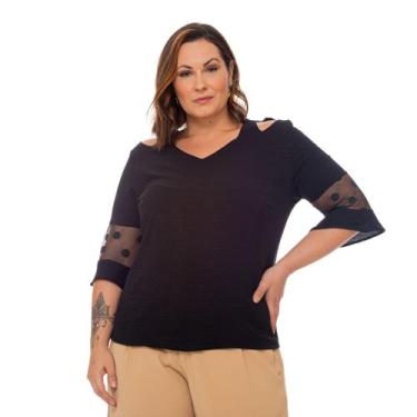 Imagem de Blusas Femininas Plus Size Festa Elegante Renda Detalhes Ombros - Gatt
