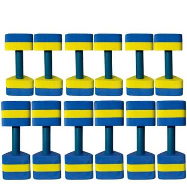 Imagem de Kit 6 Pares Halteres Hidroginástica em EVA P 1-2kg e M 2-3kg Azul/Amar