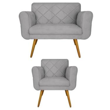 Imagem de Jogo Namoradeira e 1 Poltrona Estofada Salão de Beleza Isabella Suede 