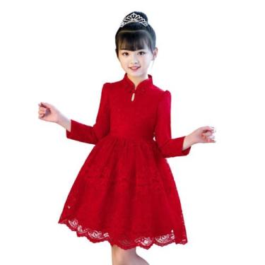 Imagem de Vestido Infantil Renda Vermelho Festas Manga Longa - anjo da mamãe, Ve