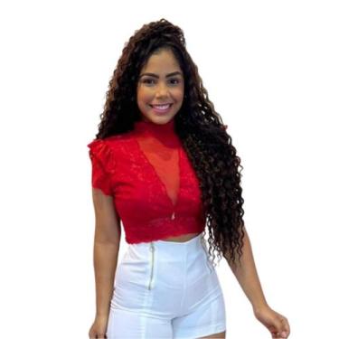 Imagem de Cropped Angélica (Cropped de  Lingerie de Renda e Tule com Decote em V