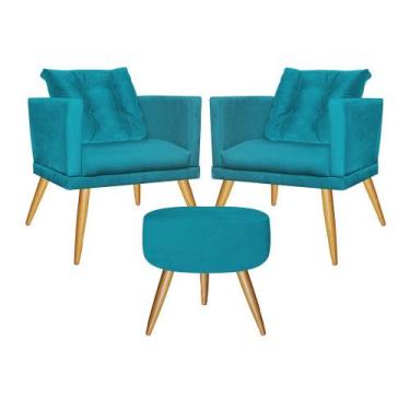 Imagem de Kit 02 Poltrona Com Almofada e Puff Lucia Confort Sala Recepção Escrit