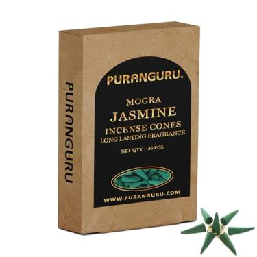 Imagem de PuranGuru Cones de incenso de jasmim | 30 por caixa | Tamanho grande 3,8 cm | Cones naturais Mogra Dhoop | Fragrância de flor Chameli Dhoop Batti Agarbatti | Ideia para aromaterapia, meditação,