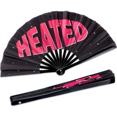 Imagem de Qyeahkj Ventilador de mão grande dobrável para concerto, ventilador renascentista portátil dobrável aquecido, ventilador de bambu com glitter para festivais femininos e masculinos, decoração de festa