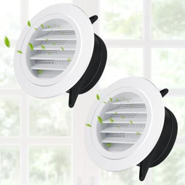 Imagem de VIHOSE 2 peças de ventilação Soffit 3 polegadas Soffit ABS exterior redondo exaustor com tela de mosca embutida para casa de banho escritório cozinha, branco