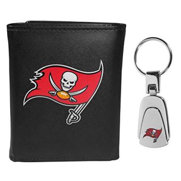 Imagem de NFL Tampa Bay Buccaneers Carteira masculina com três dobras e chaveiro de aço, preto, tamanho único