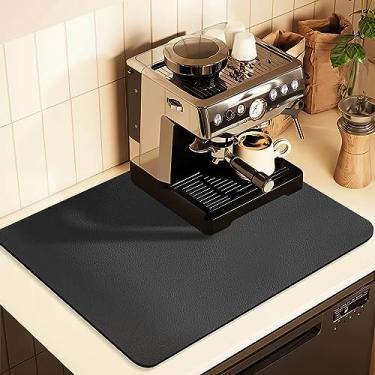 Imagem de Tapete de café para bancadas, acessórios de cafeteria cabem embaixo da máquina de café expresso, tapete de borracha super absorvente para bancada, tapete de secagem de louça para bancada de cozinha (cinza escuro, 30,48 cm x 48,28 cm)